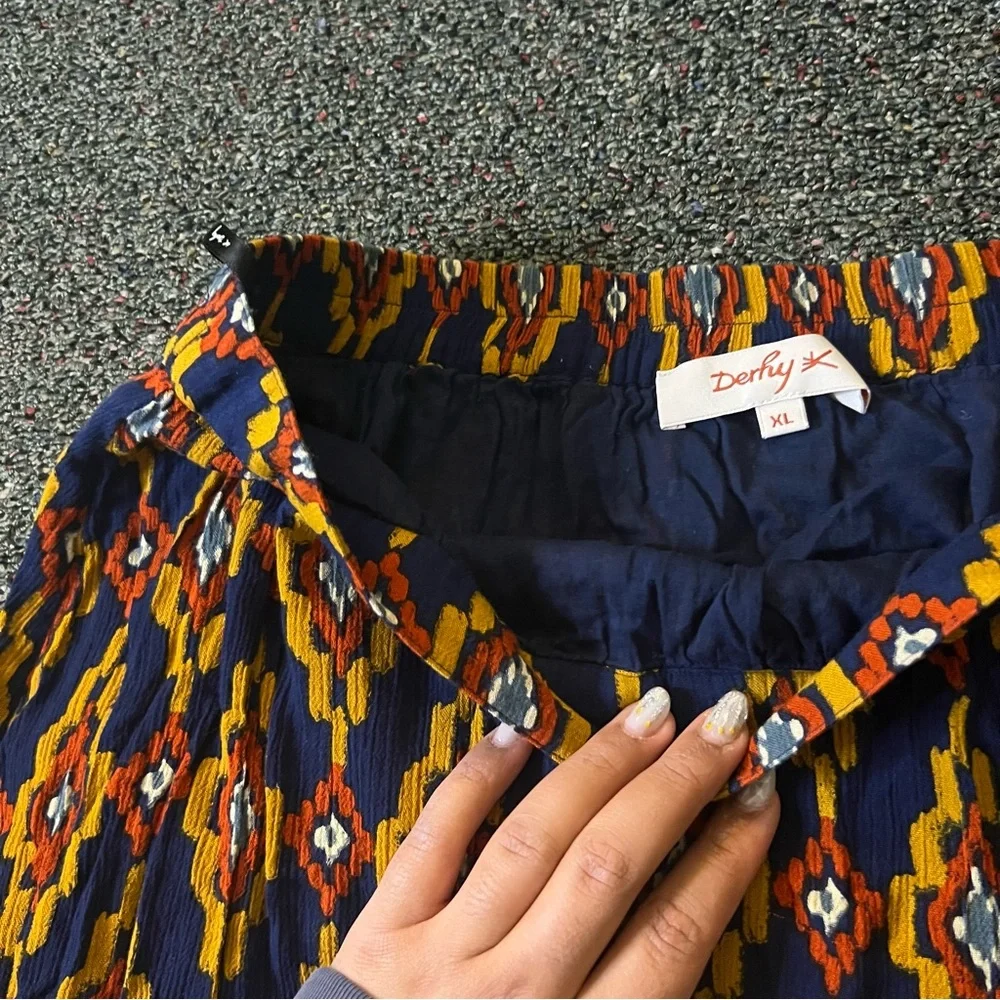 Navy Mixed Tribal & Chevron Print Midi Maxi Flowy Boho Relaxed Fit Skirt Sz XL - Picture 11 of 15